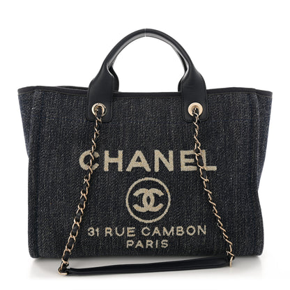 Chanel Denim Small Deauville Tote Dark Blue White 1 of 12