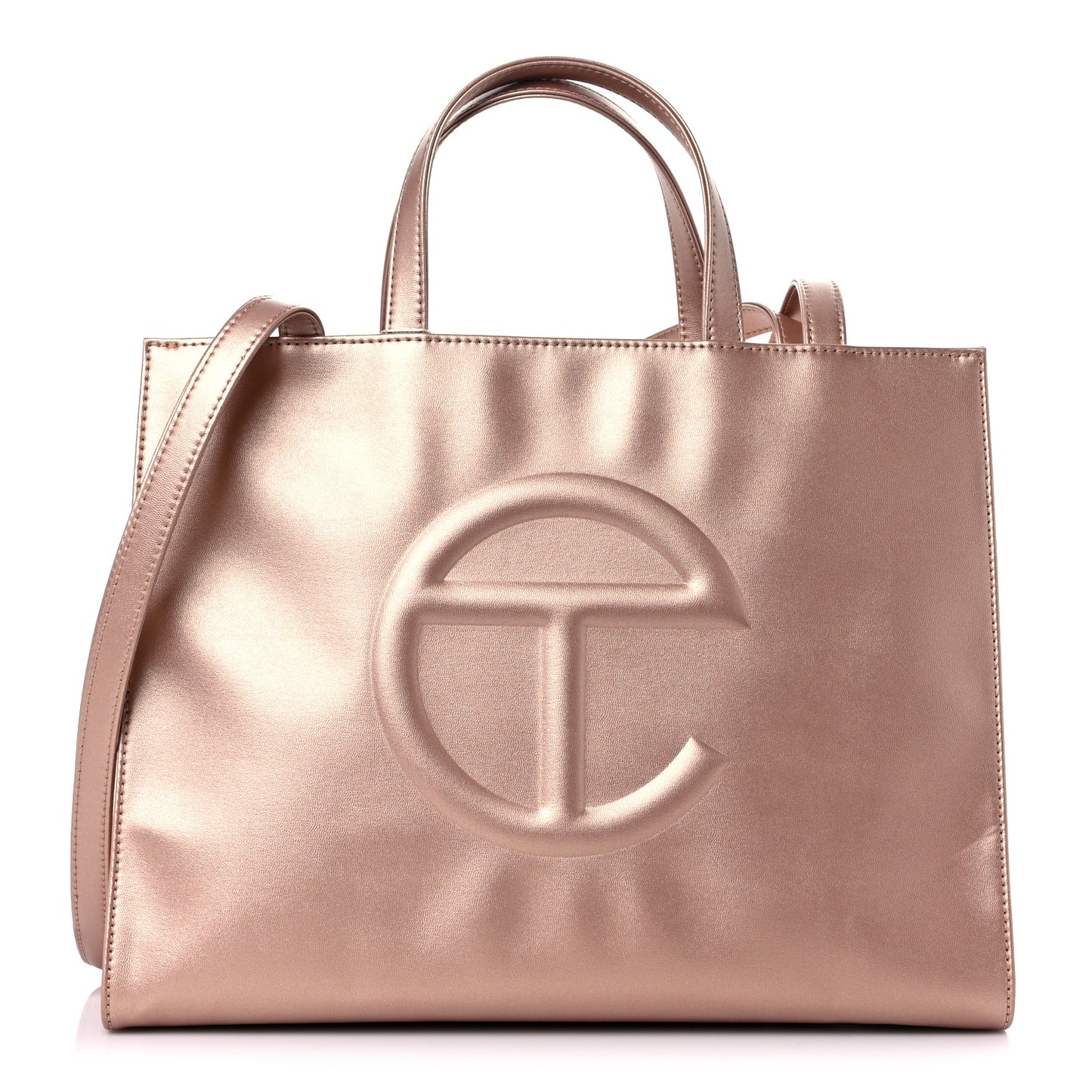 Metallic Vegan Leather Medium Shopping Bag Copper