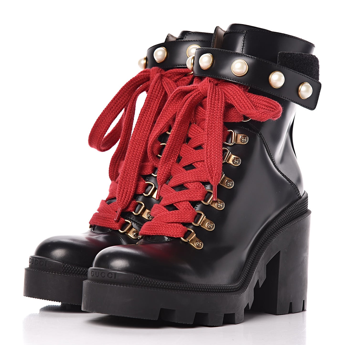 Magnum Calfskin Pearl Lace Up Combat Ankle Boots 38.5 Black