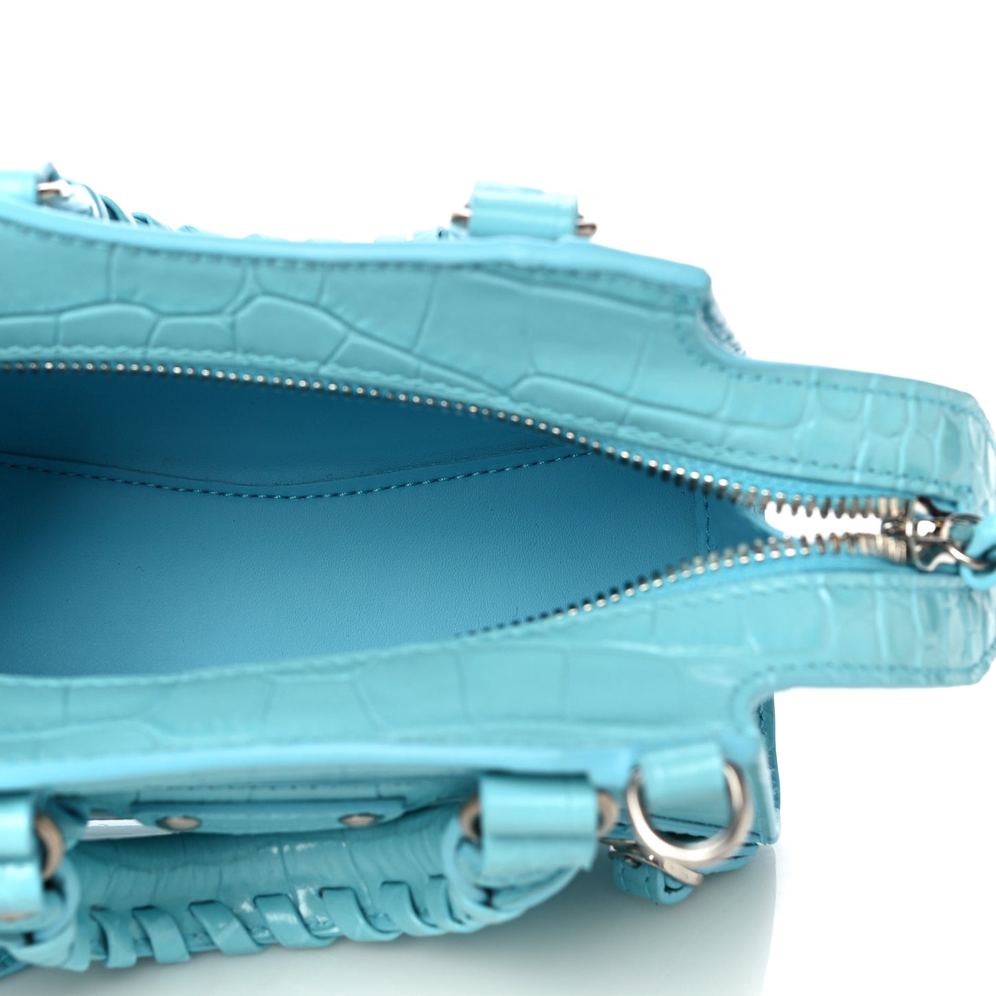 Calfskin Crocodile Embossed Neo Classic Silver Hardware Nano City Crossbody Azur
