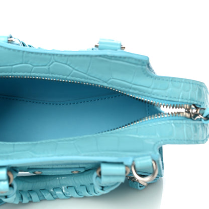 Balenciaga Calfskin Crocodile Embossed Neo Classic Silver Hardware Nano City Crossbody Azur 5 of 9