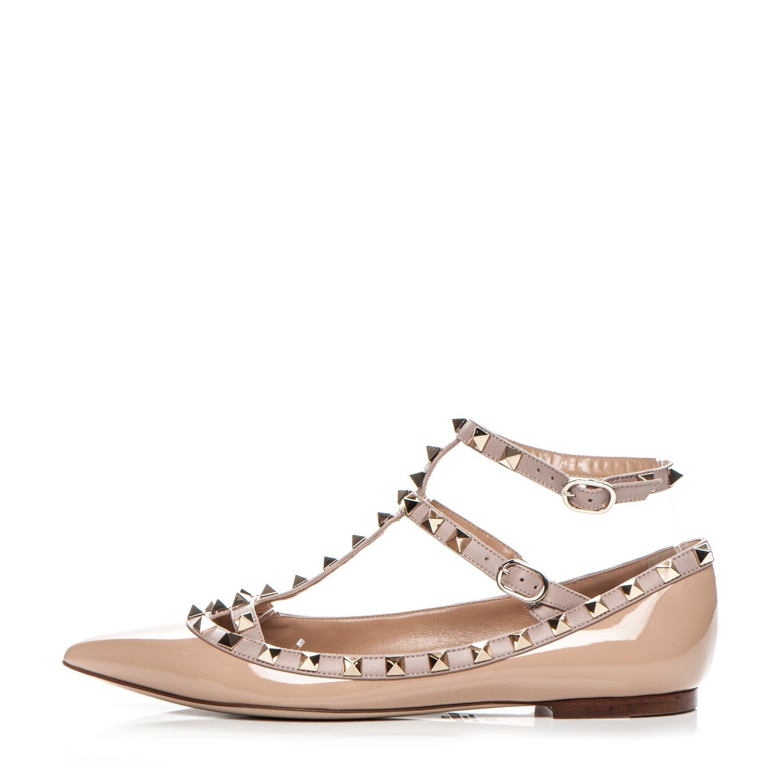 Valentino Garavani Patent Rockstud Cage Ballerina Flats 37 Camel Rose Poudre 1 of 7