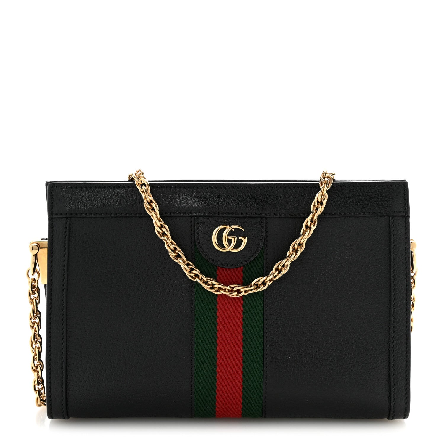 Gucci Calfskin GG Web Small Ophidia Chain Shoulder Bag Black 1 of 12