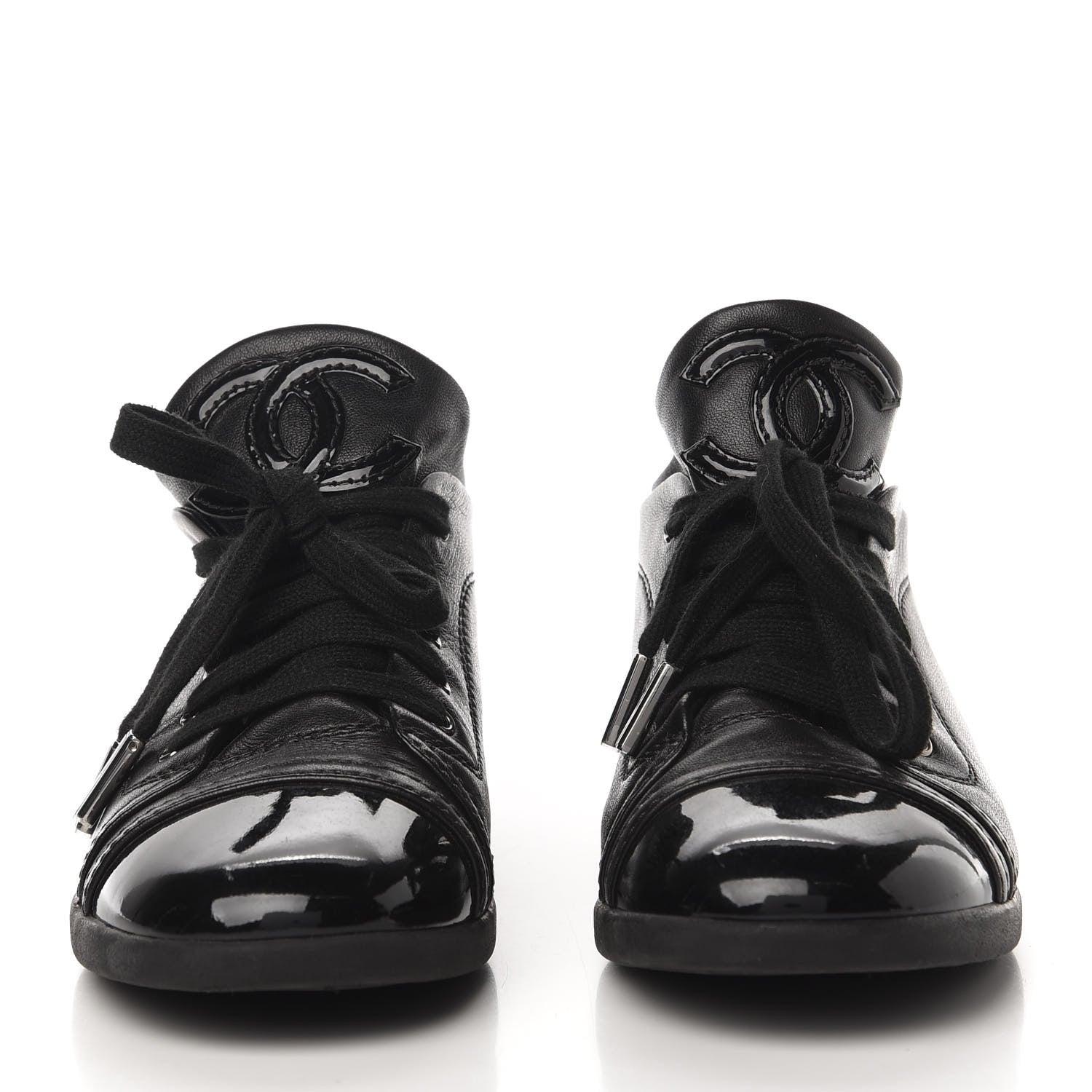 Chanel Lambskin Patent Cap Toe CC Sneakers 36.5 Black 2 of 9
