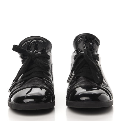 Chanel Lambskin Patent Cap Toe CC Sneakers 36.5 Black 2 of 9