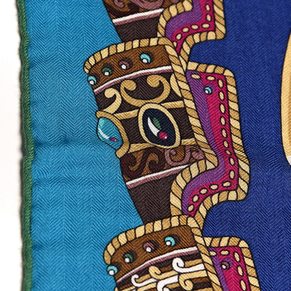 Hermes Cashmere Silk Sous L'Egide De Mars Shawl 140 Canard Bleu Nuit Fuchsia 6 of 6