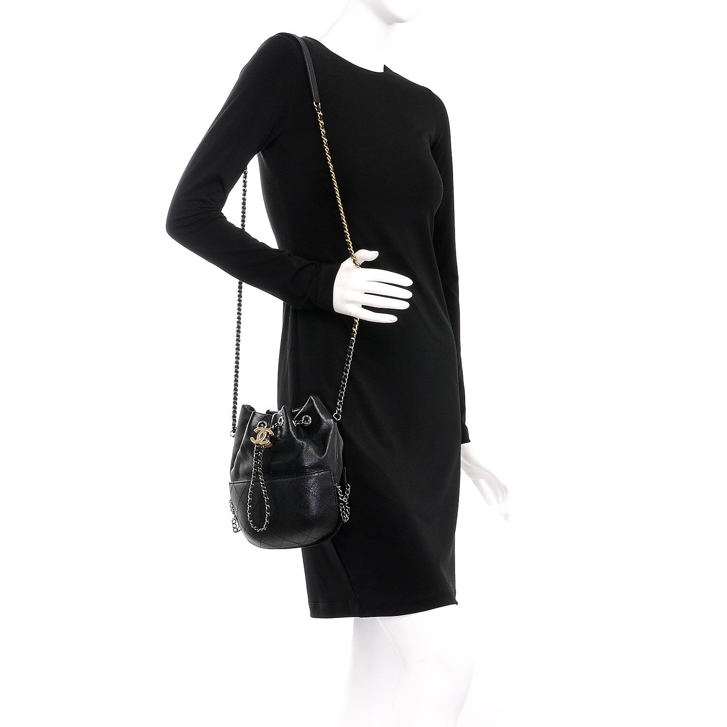 Chanel Calfskin Quilted Small Gabrielle Bucket Black 2 of 8