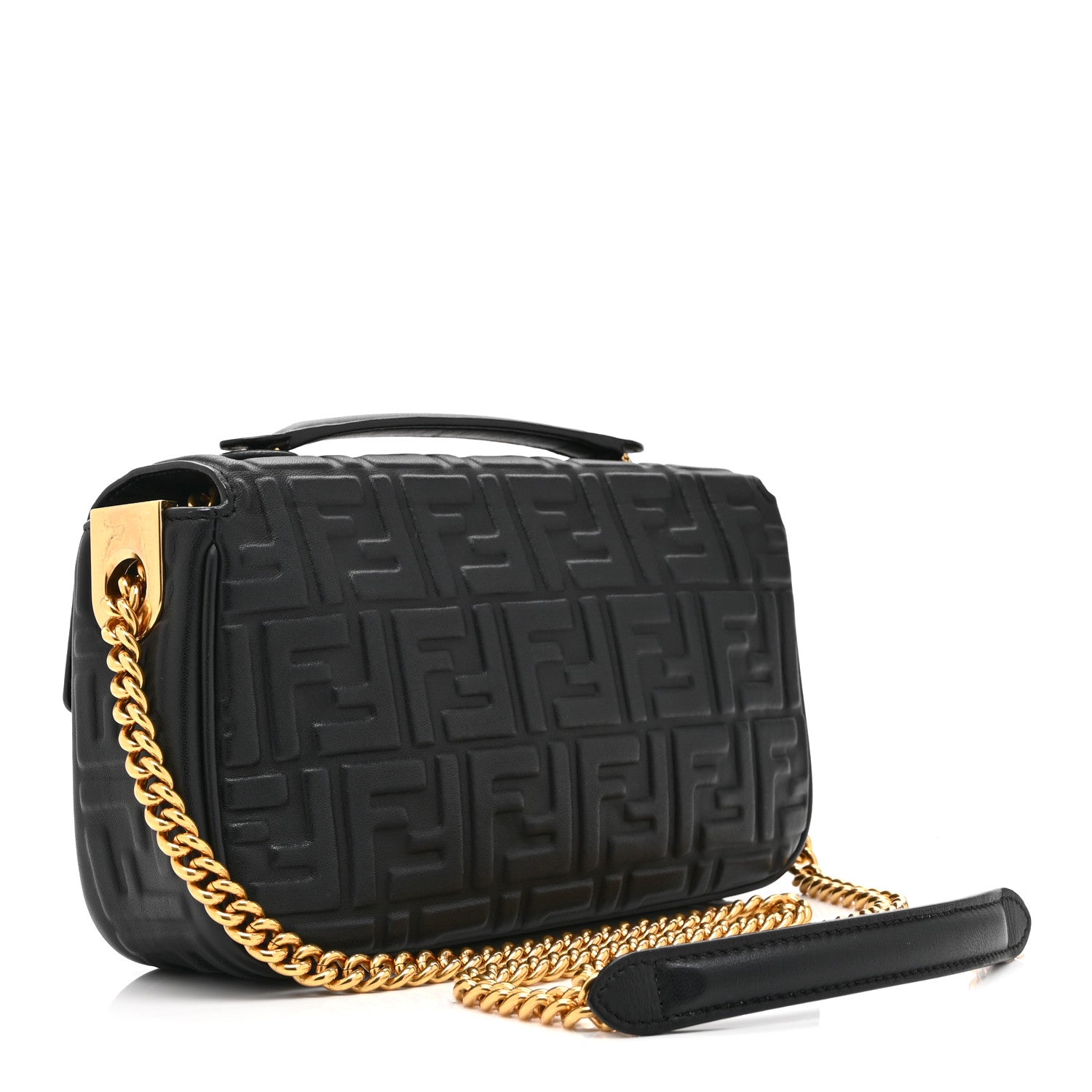 Fendi Nappa Small FF Embossed Mid Chain Baguette Black 3 of 10