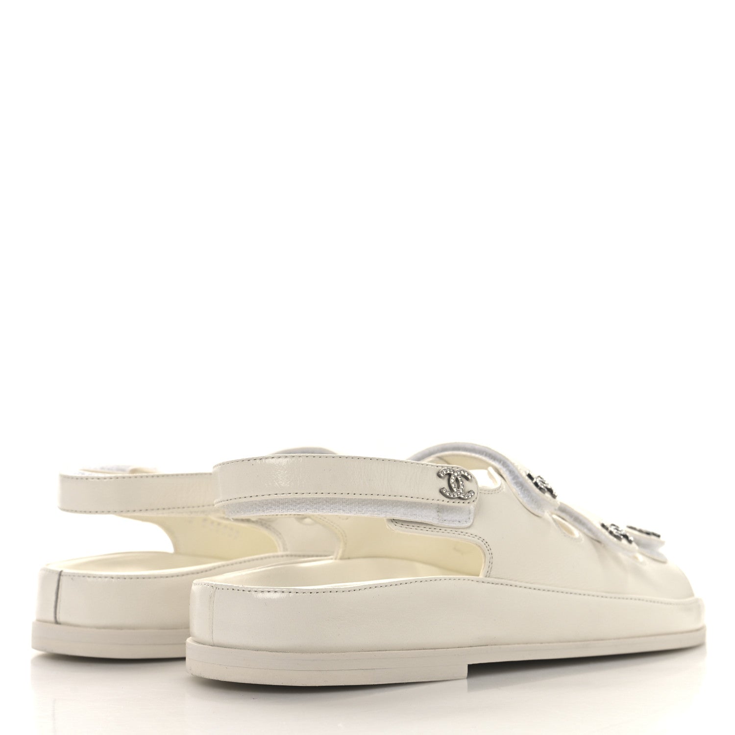 Chanel Lambskin Crystal CC Velcro Dad Sandals 39 White 5 of 9