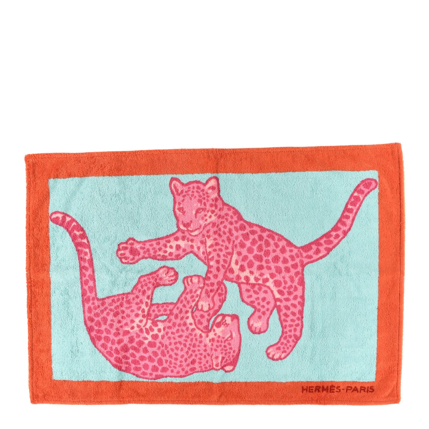 Cotton Terry Petits Felins Beach Towel Corail Turquoise