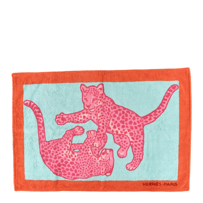 Hermes Cotton Terry Petits Felins Beach Towel Corail Turquoise 1 of 4