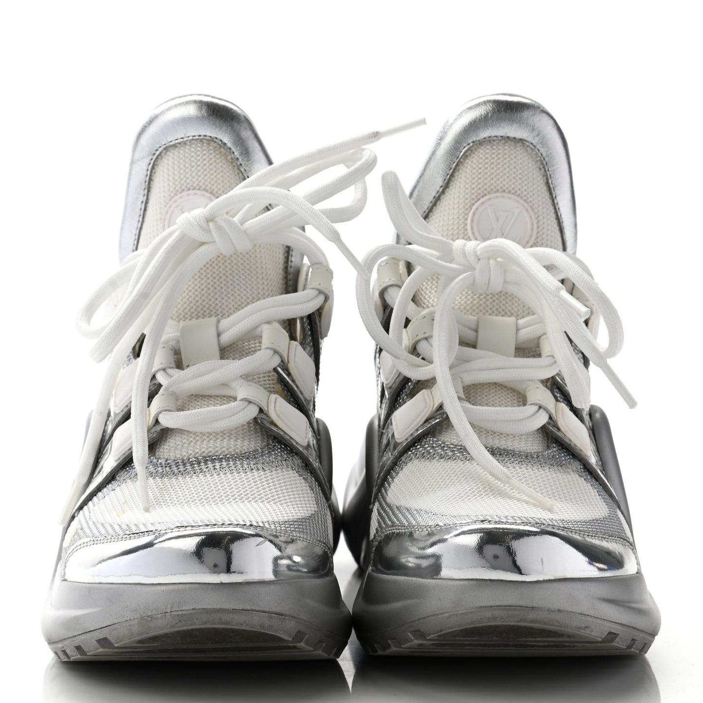 Metallic Calfskin Technical Nylon LV Archlight Sneaker 35 Silver White