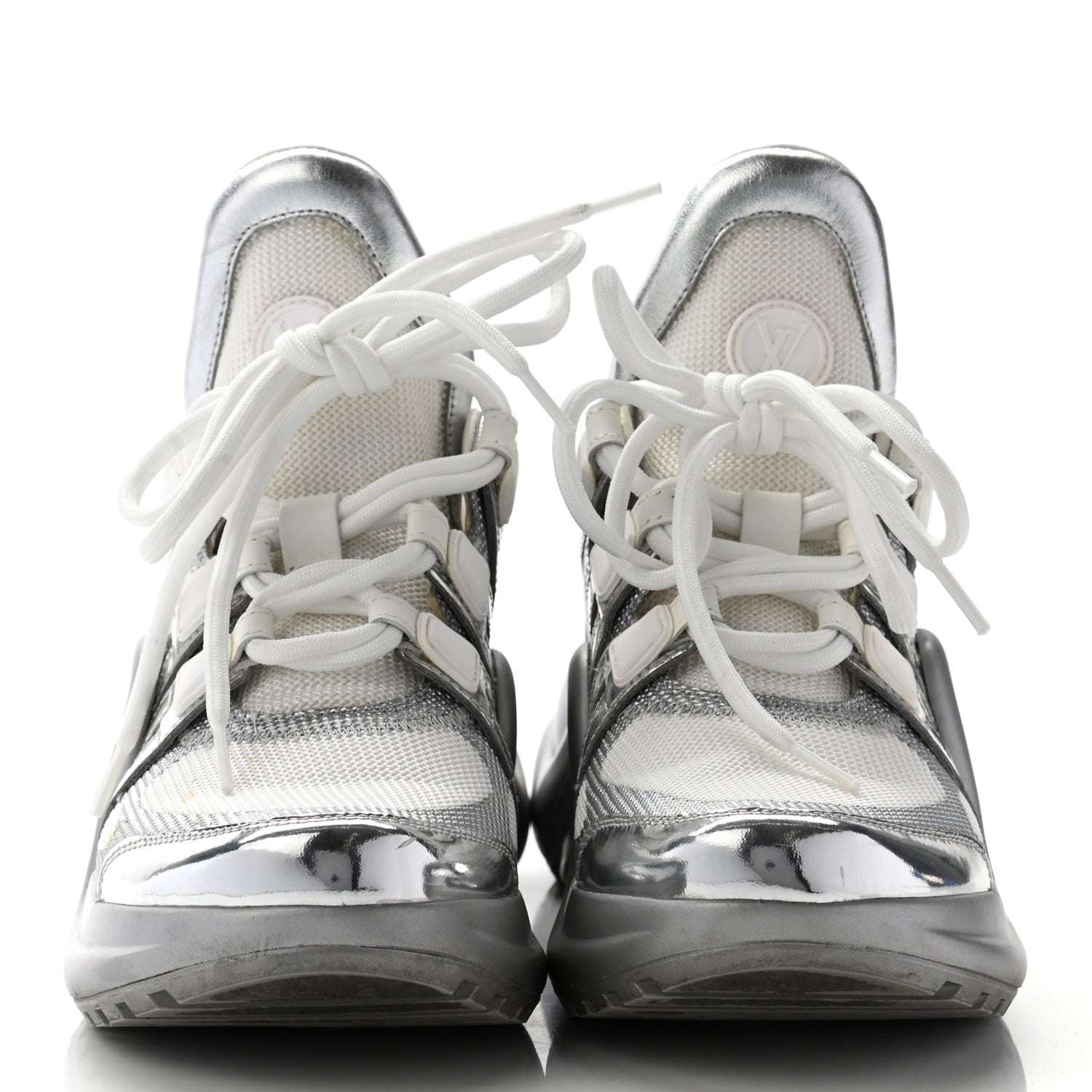 Louis Vuitton Metallic Calfskin Technical Nylon LV Archlight Sneaker 35 Silver White 2 of 15