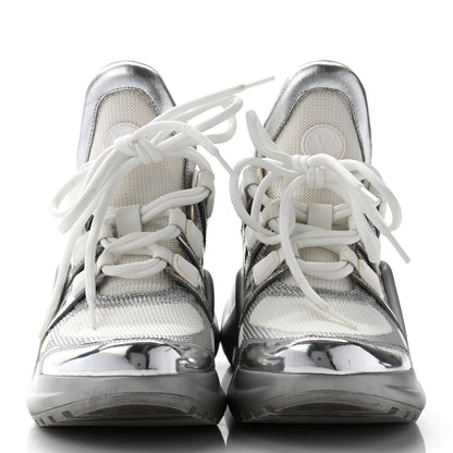 Louis Vuitton Metallic Calfskin Technical Nylon LV Archlight Sneaker 35 Silver White 2 of 15