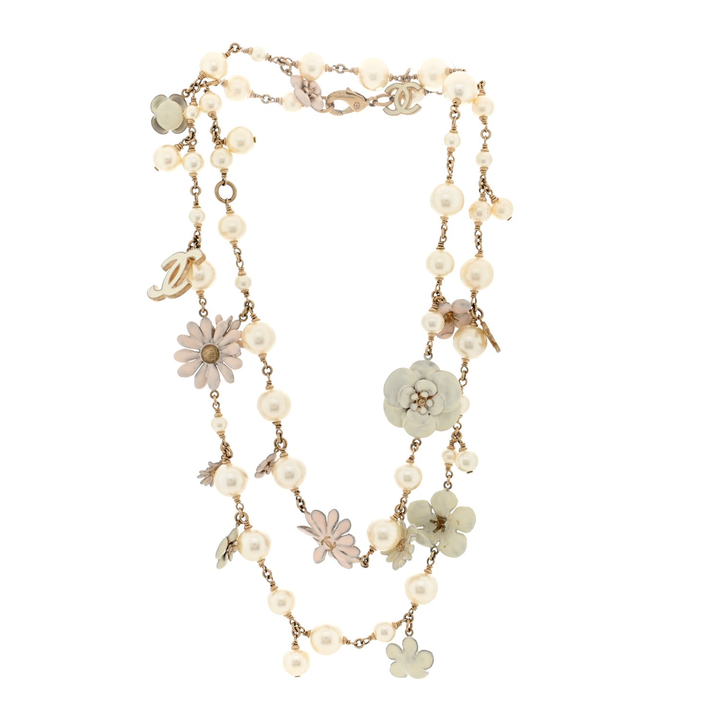 Pearl Enamel CC Camellia Necklace White Gold