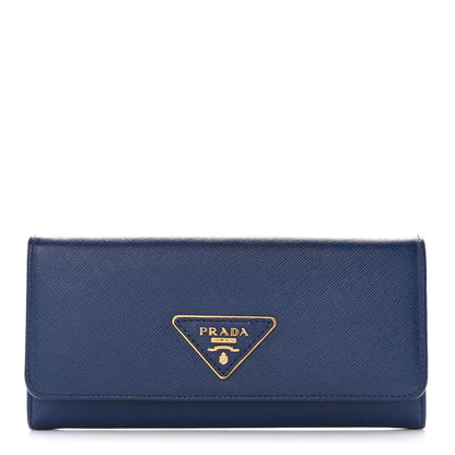 Prada Saffiano Triangle Continental Flap Wallet Bleuette 1 of 14