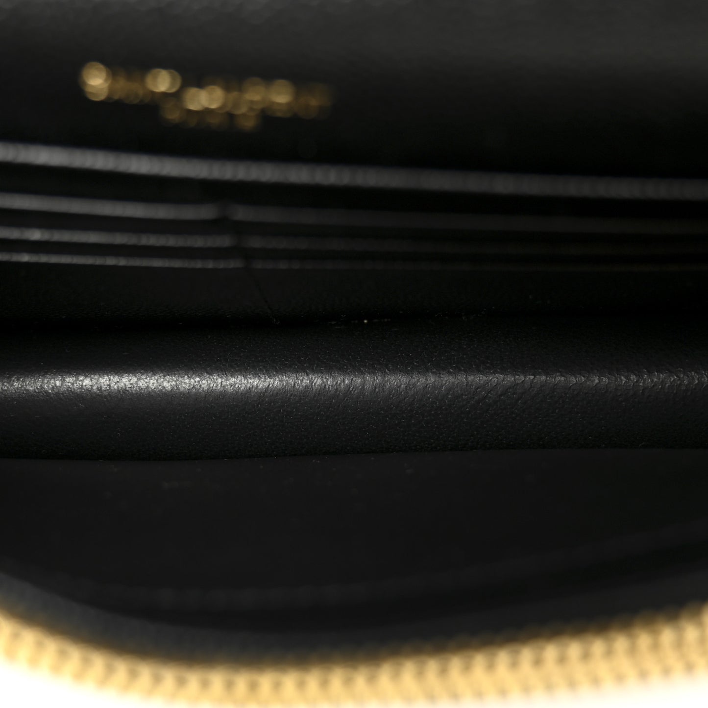 Grain De Poudre Matelasse Chevron Monogram Envelope Chain Wallet Black