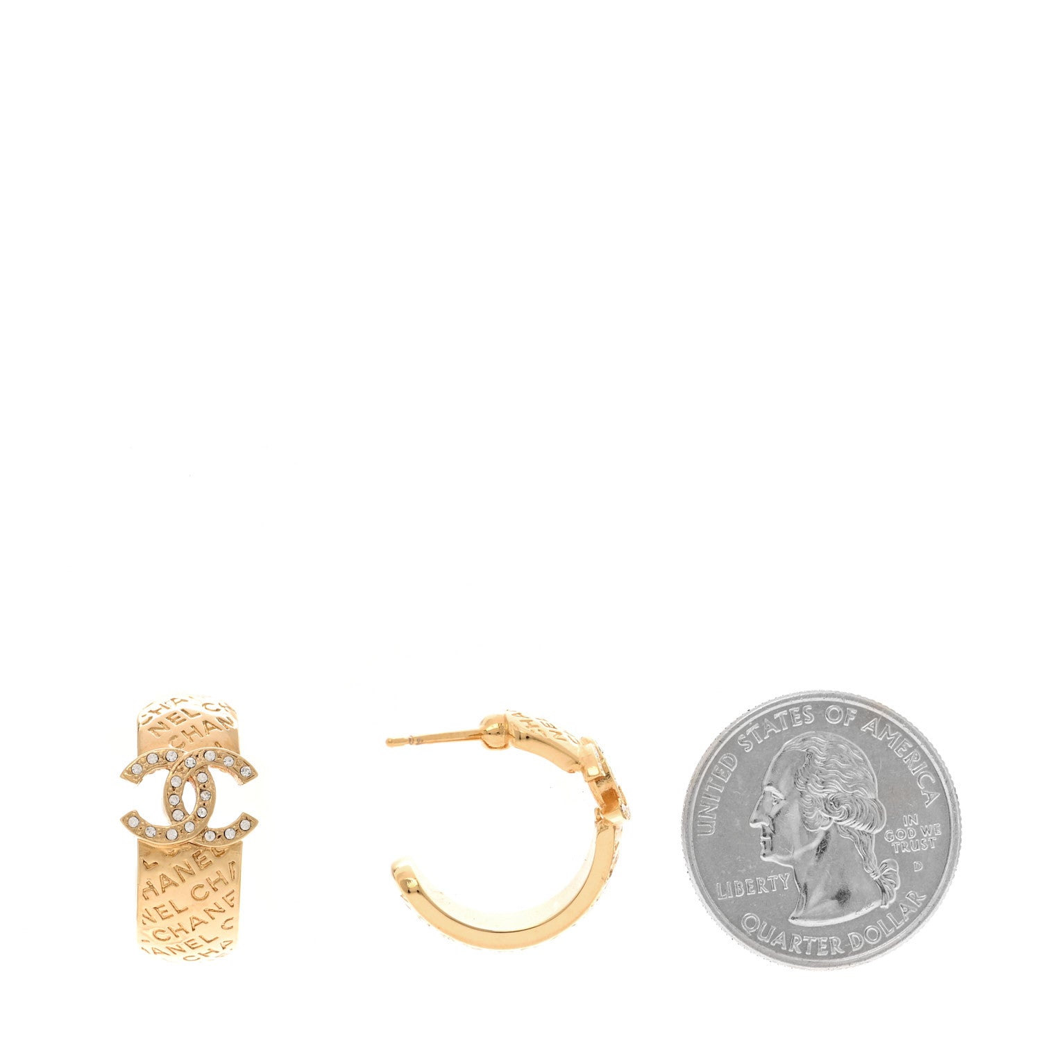 Chanel Metal Crystal CC Logo Hoop Earrings Gold 2 of 5