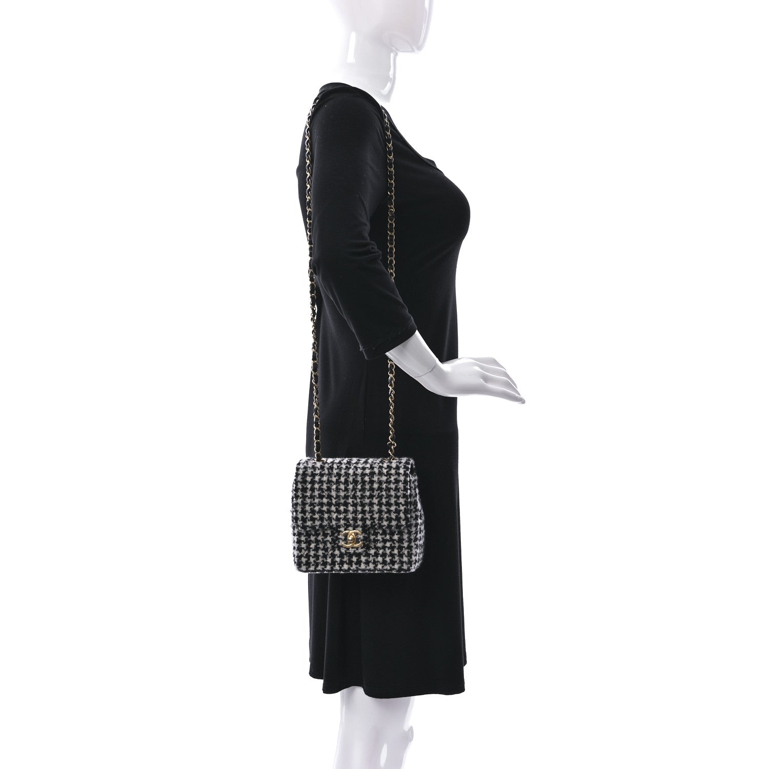 Chanel Tweed Houndstooth Mini Square Flap Black White 2 of 9