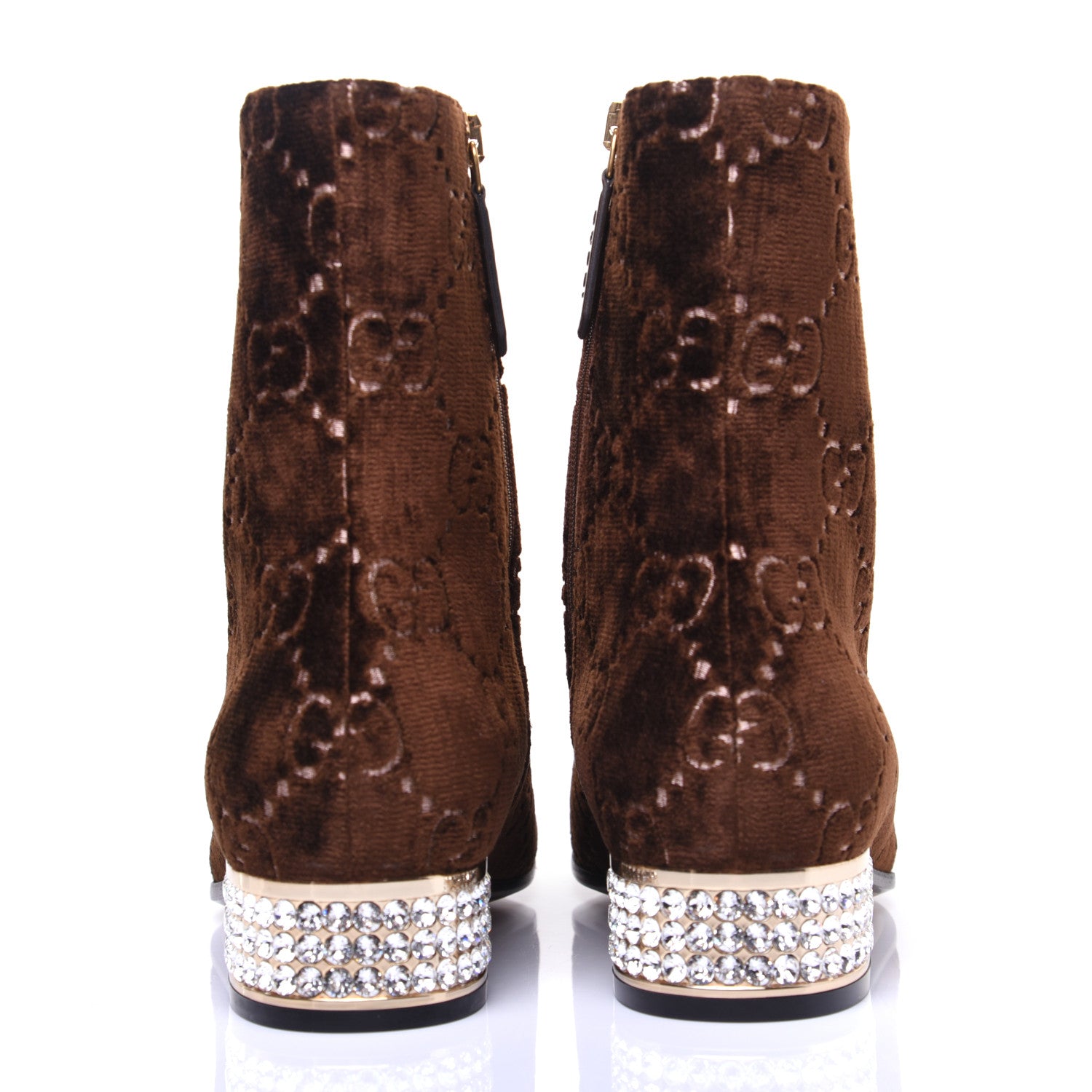 Gucci Velvet GG Monogram Crystal Horsebit Ankle Boots 35.5 Brown Vintage Cocoa 3 of 13