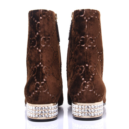 Gucci Velvet GG Monogram Crystal Horsebit Ankle Boots 35.5 Brown Vintage Cocoa 3 of 13