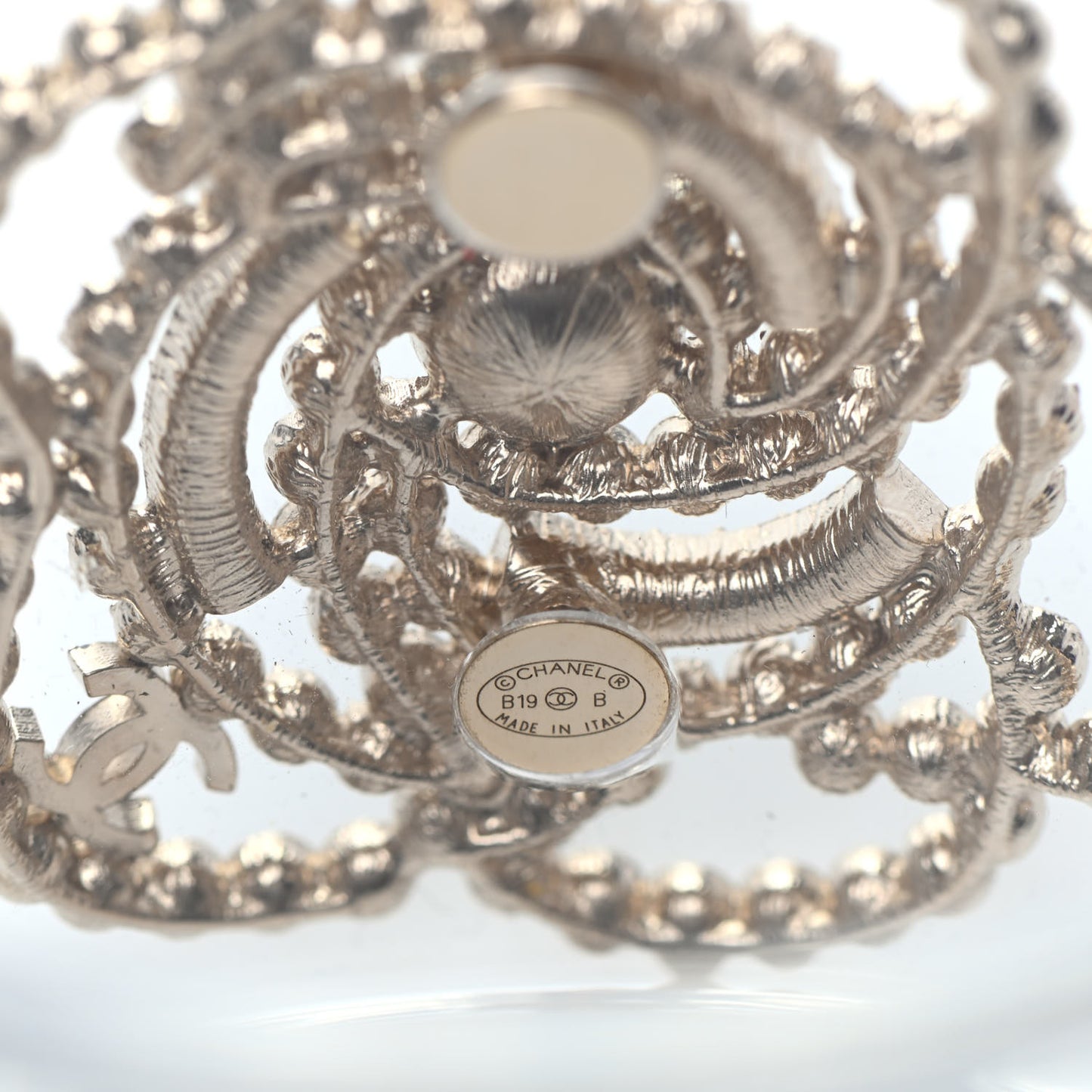 Lucite Pearl Crystal Lace Camellia CC Cuff Light Gold