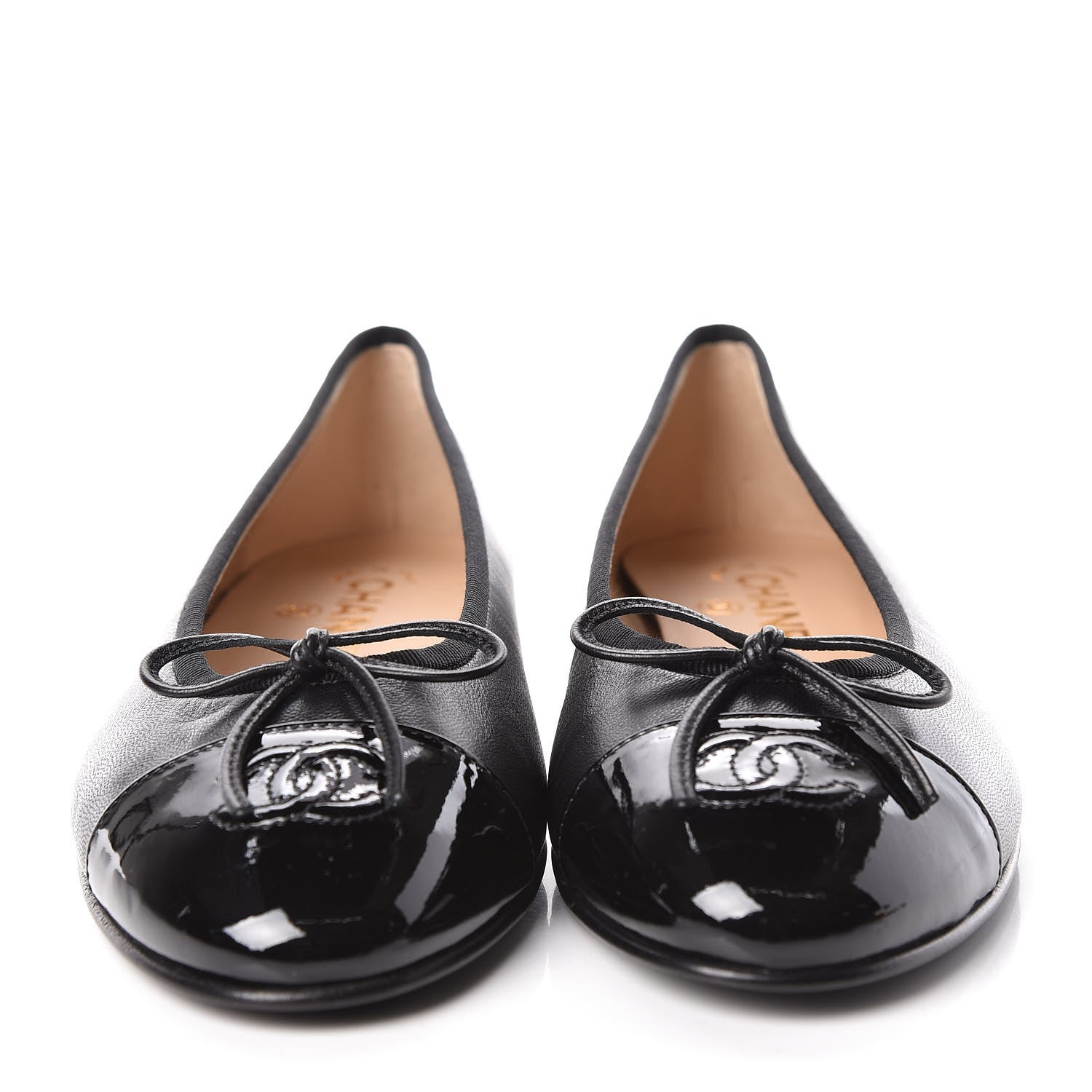 Chanel Lambskin Patent Cap Toe Ballerina Flats 38 Black 2 of 9