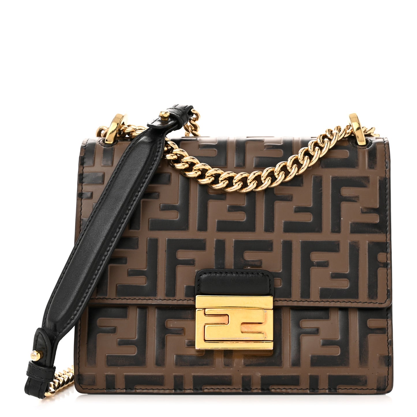 Vitello Liberty Bi-Color FF 1974 Embossed Small Kan U Shoulder Bag Maya Black