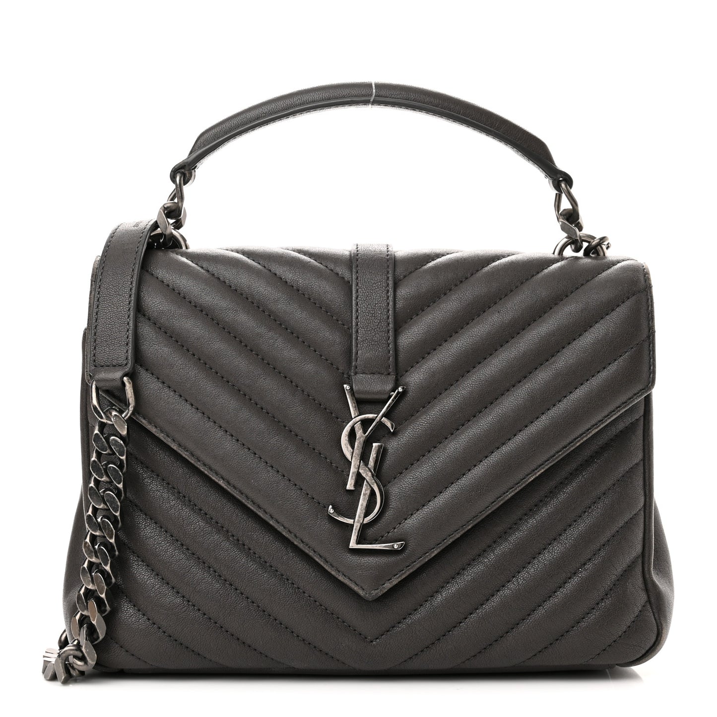 Sheepskin Matelasse Chevron Monogram Medium College Bag Light Coal