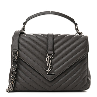 Saint Laurent Sheepskin Matelasse Chevron Monogram Medium College Bag Light Coal 1 of 20