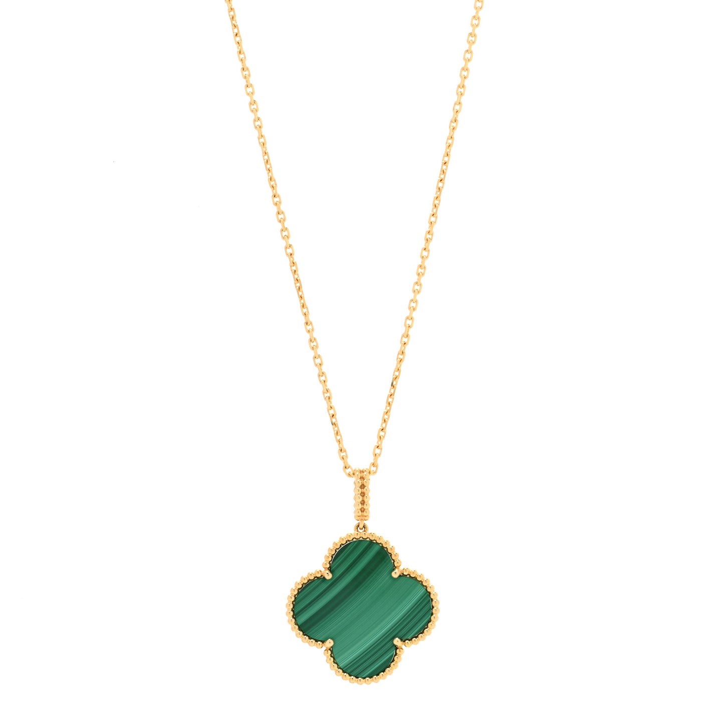 18K Yellow Gold Malachite Magic Alhambra Pendant Necklace