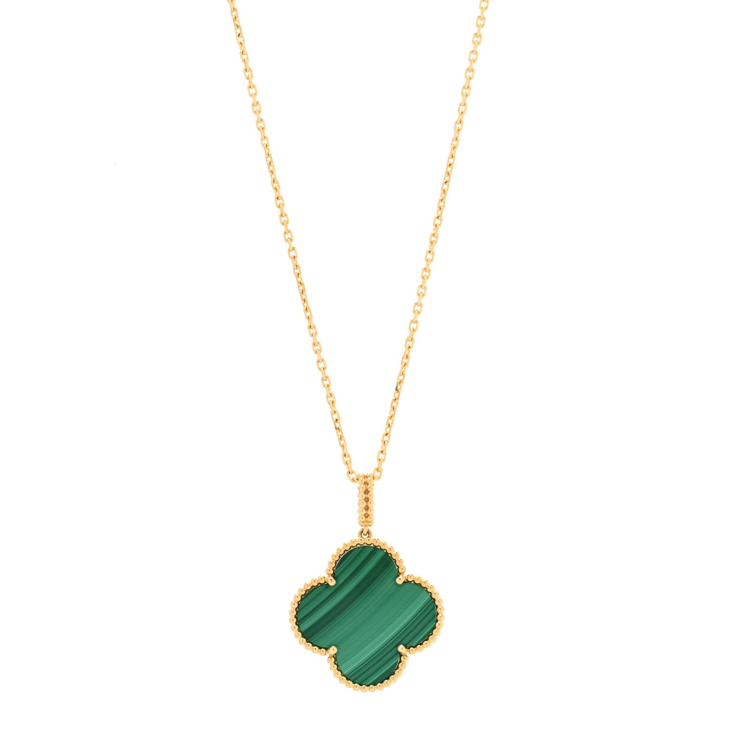 Van Cleef & Arpels 18K Yellow Gold Malachite Magic Alhambra Pendant Necklace 1 of 7