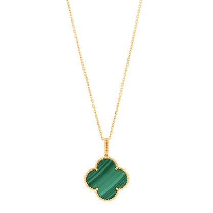 Van Cleef & Arpels 18K Yellow Gold Malachite Magic Alhambra Pendant Necklace 1 of 7