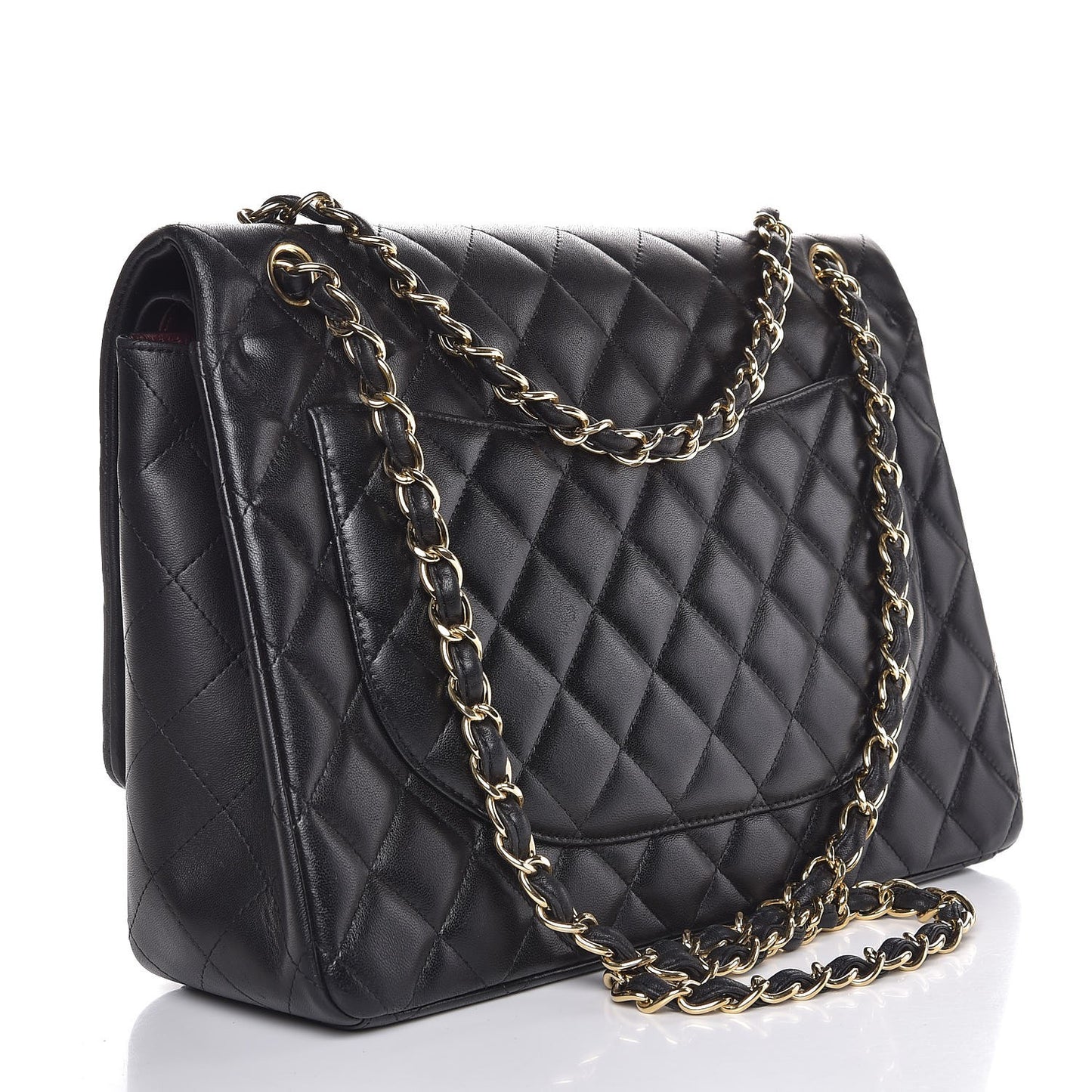 Lambskin Quilted Maxi Double Flap Black