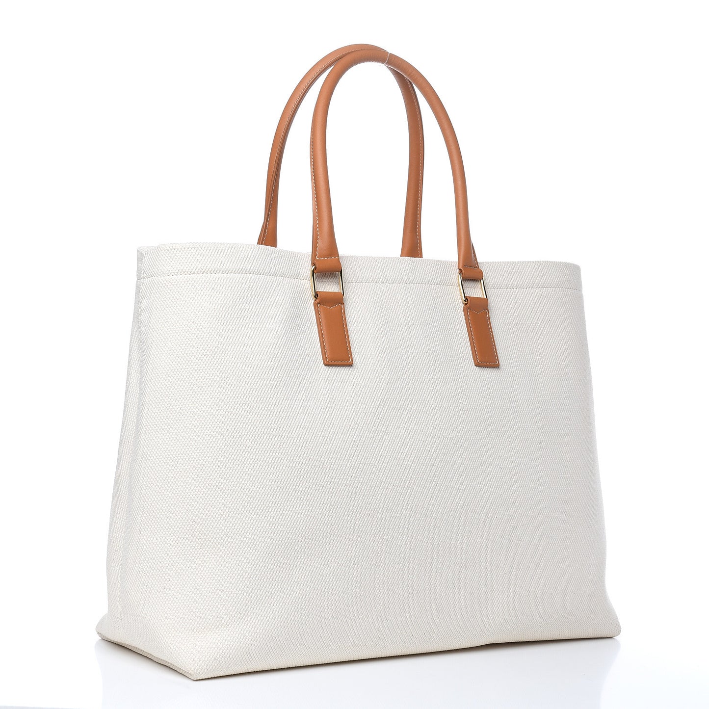 Canvas Calfskin Horizontal Cabas Natural Tan