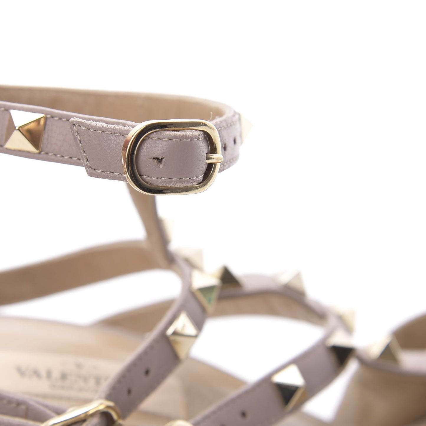 Calfskin Nappa Rockstud Ankle Strap 65mm Pumps 41.5 Alpaca Poudre