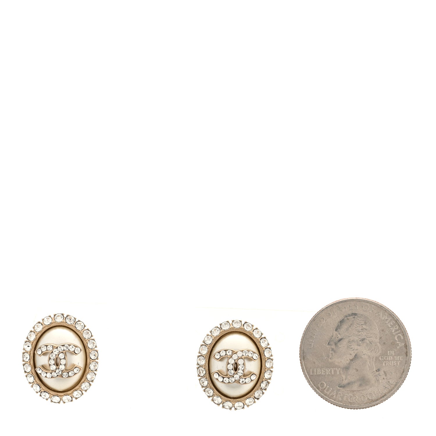 Chanel Pearl Crystal Oval CC Earrings Gold 2 of 4