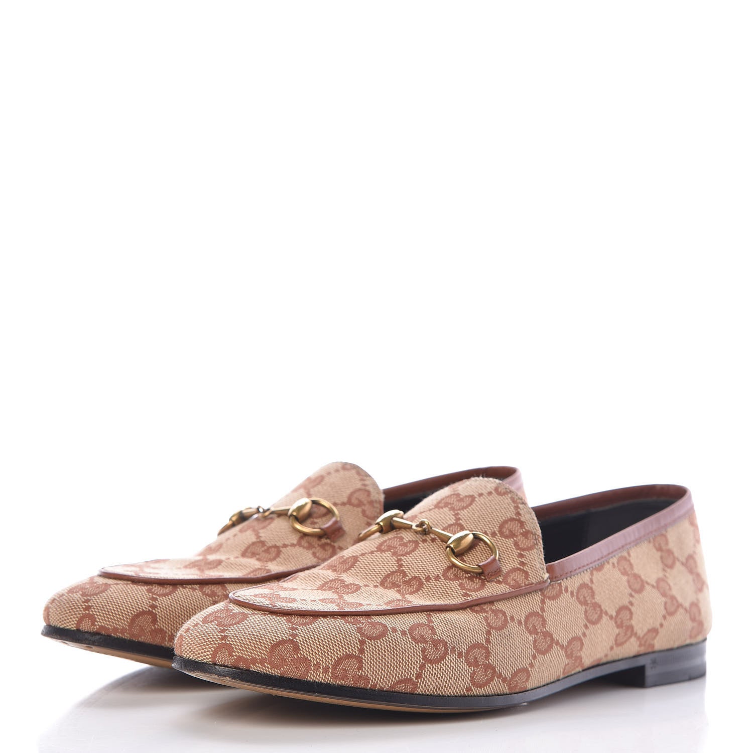 Gucci Canvas GG Monogram Horsebit Womens Jordaan Loafers 37.5 Beige Ruggine Rust 3 of 13