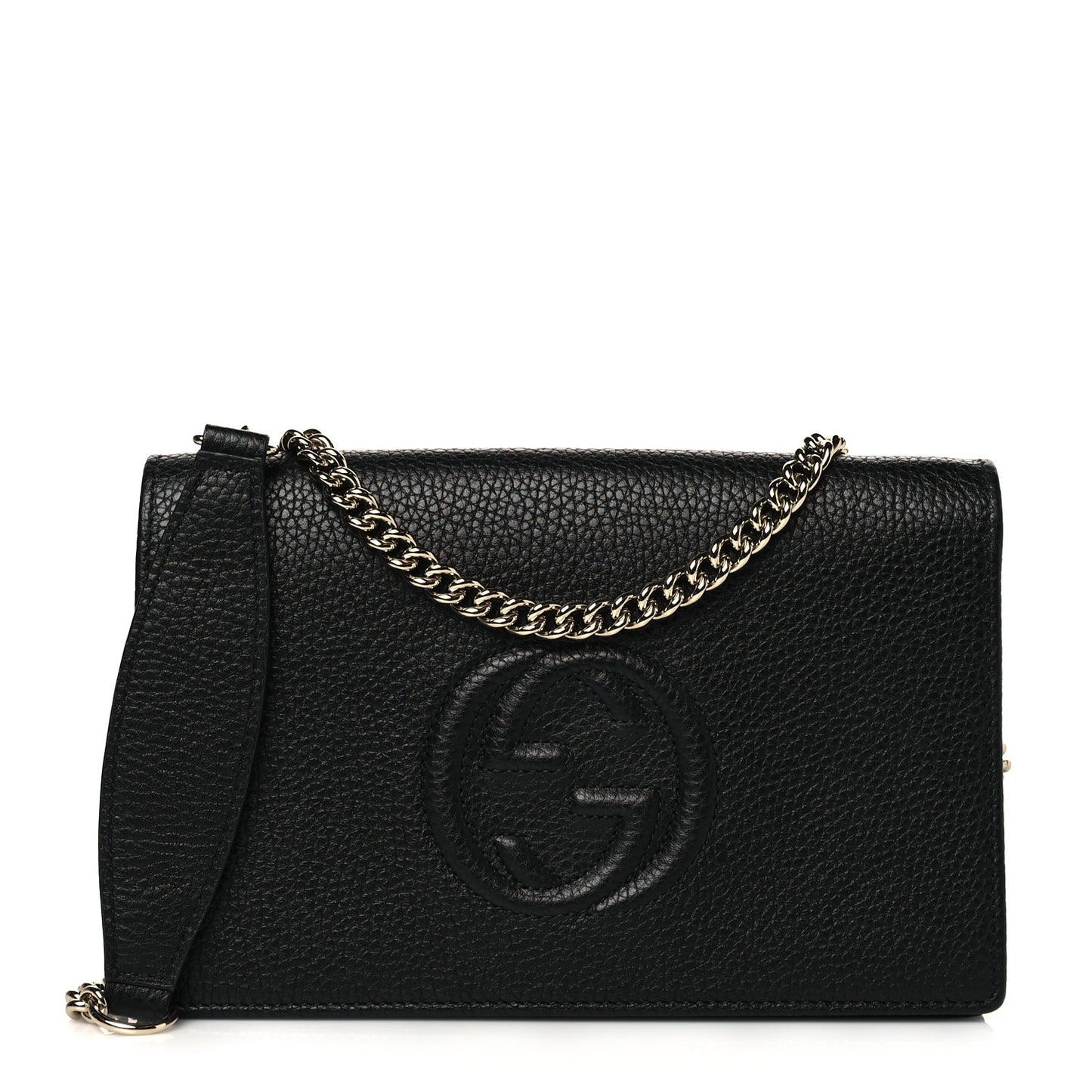 Pebbled Calfskin Soho Wallet on Chain Black