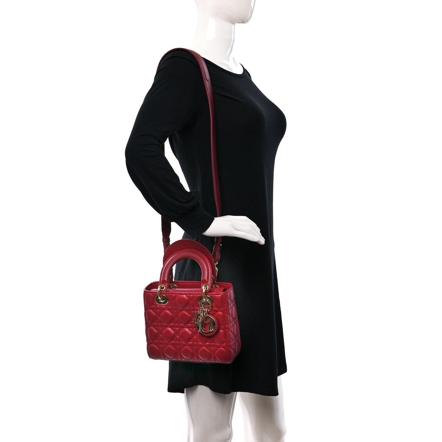 Christian Dior Lambskin Cannage Small Lucky Badges My Lady Dior Red 2 of 14