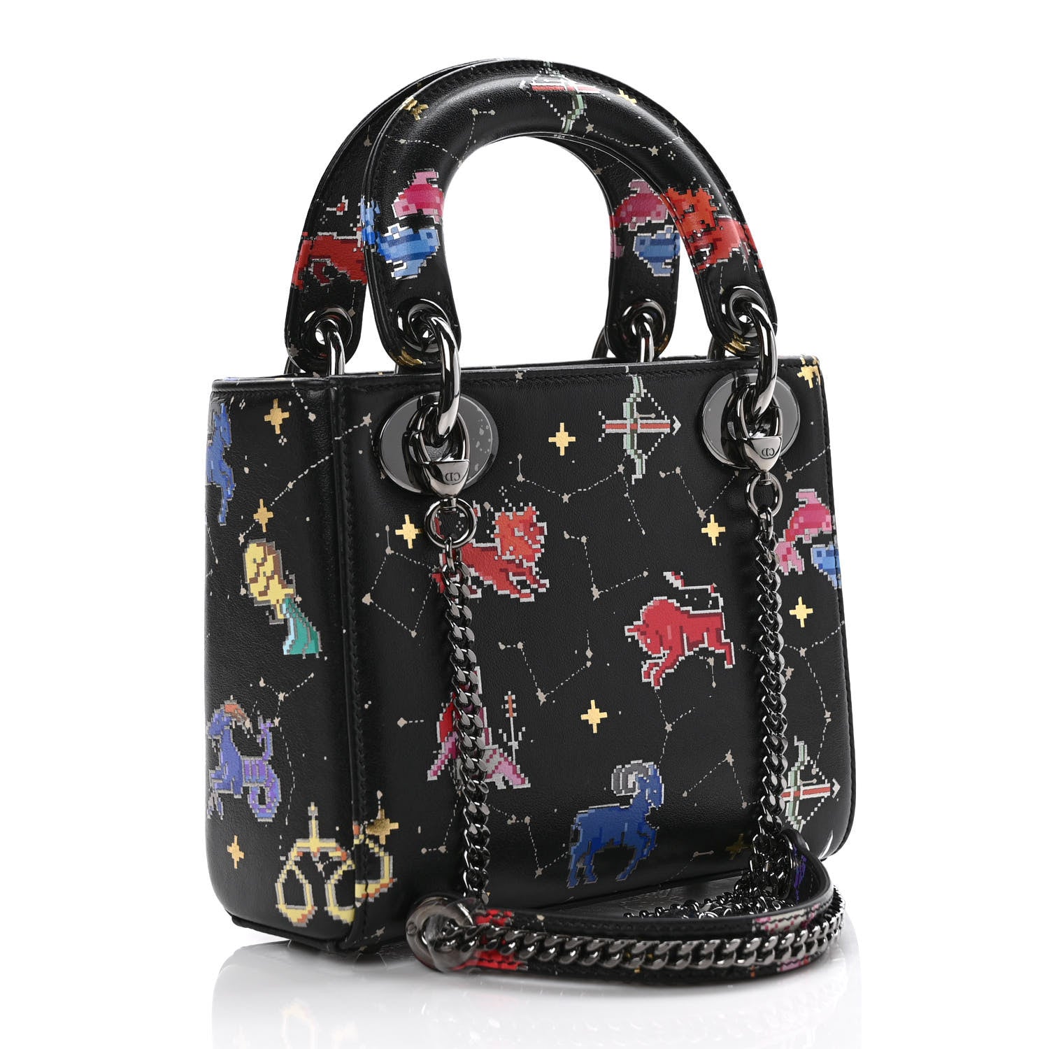 Christian Dior Calfskin Pixel Zodiac Mini Lady Dior Black Multicolor 3 of 8