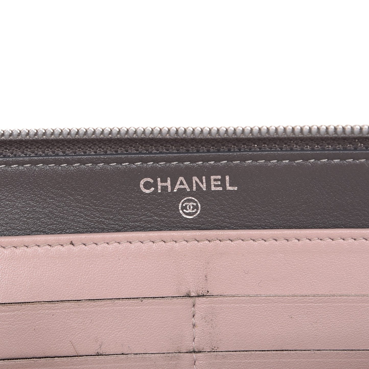 Calfskin Stitched Large Zip Around Wallet Silver