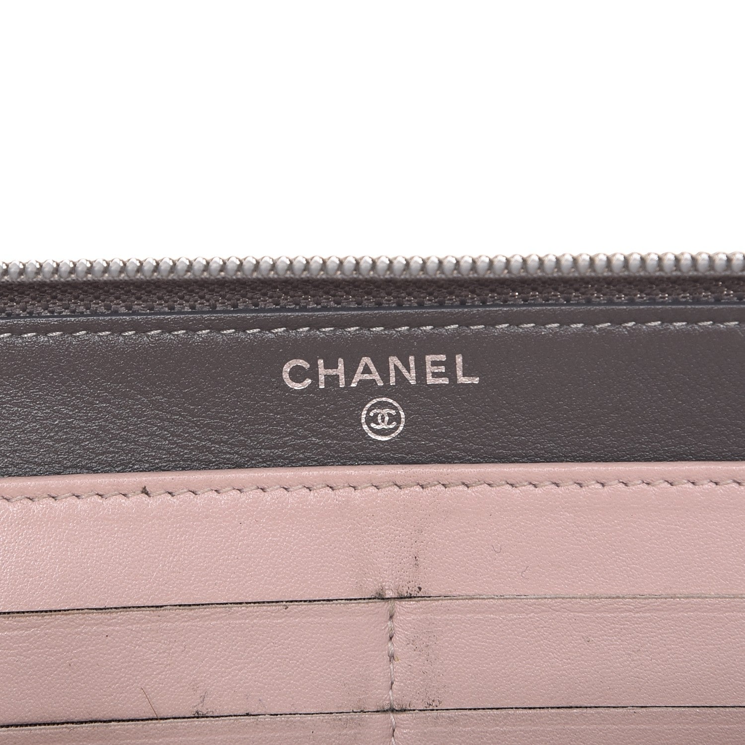 Chanel Calfskin Stitched Large Zip Around Wallet Silver 6 of 13