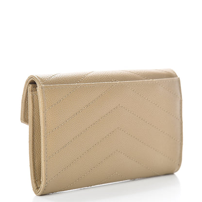 Saint Laurent Grain De Poudre Matelasse Chevron Small Monogram Envelope Wallet Darke Beige 3 of 8
