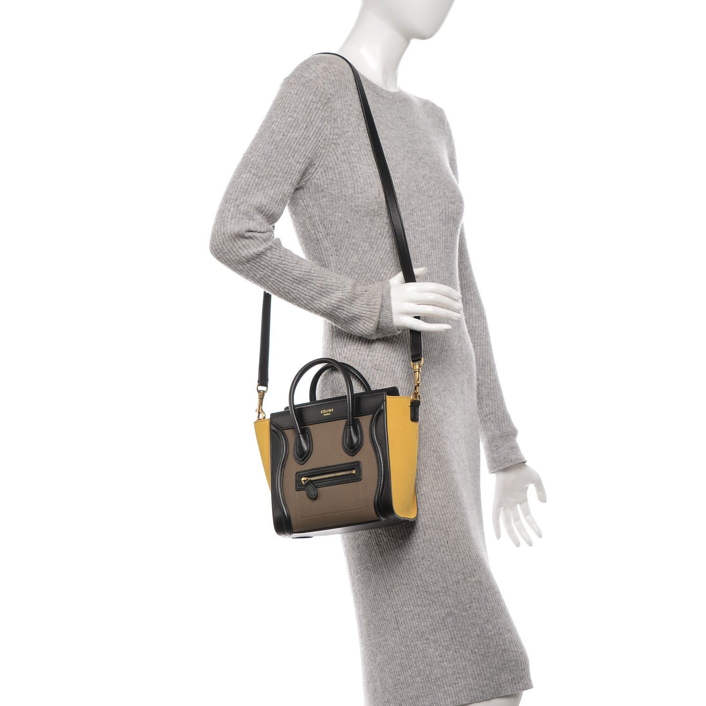 Drummed Calfskin Suede Nano Tri-Color Luggage Amber