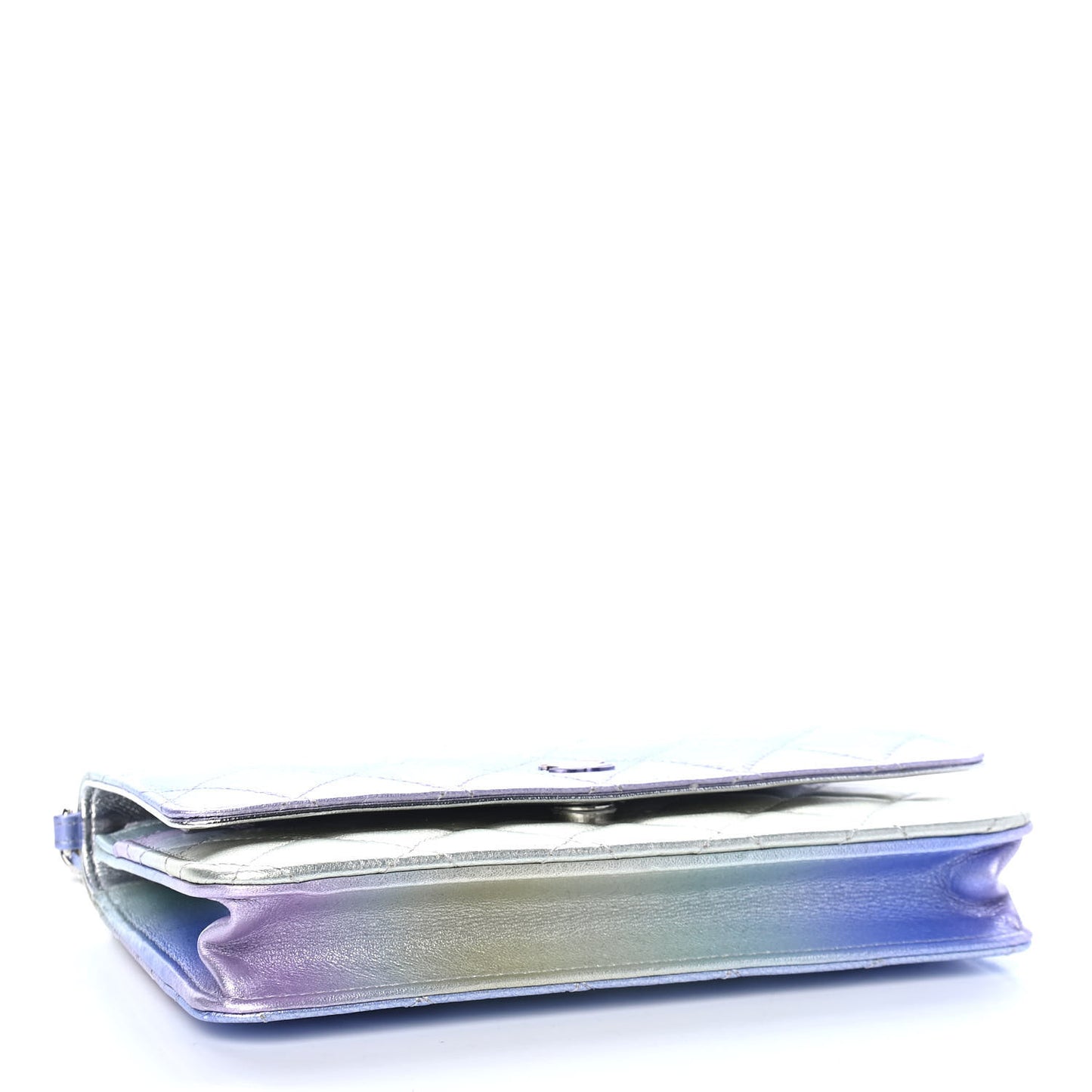 Gradient Metallic Calfskin Quilted Wallet On Chain WOC Silver Blue Yellow Purple