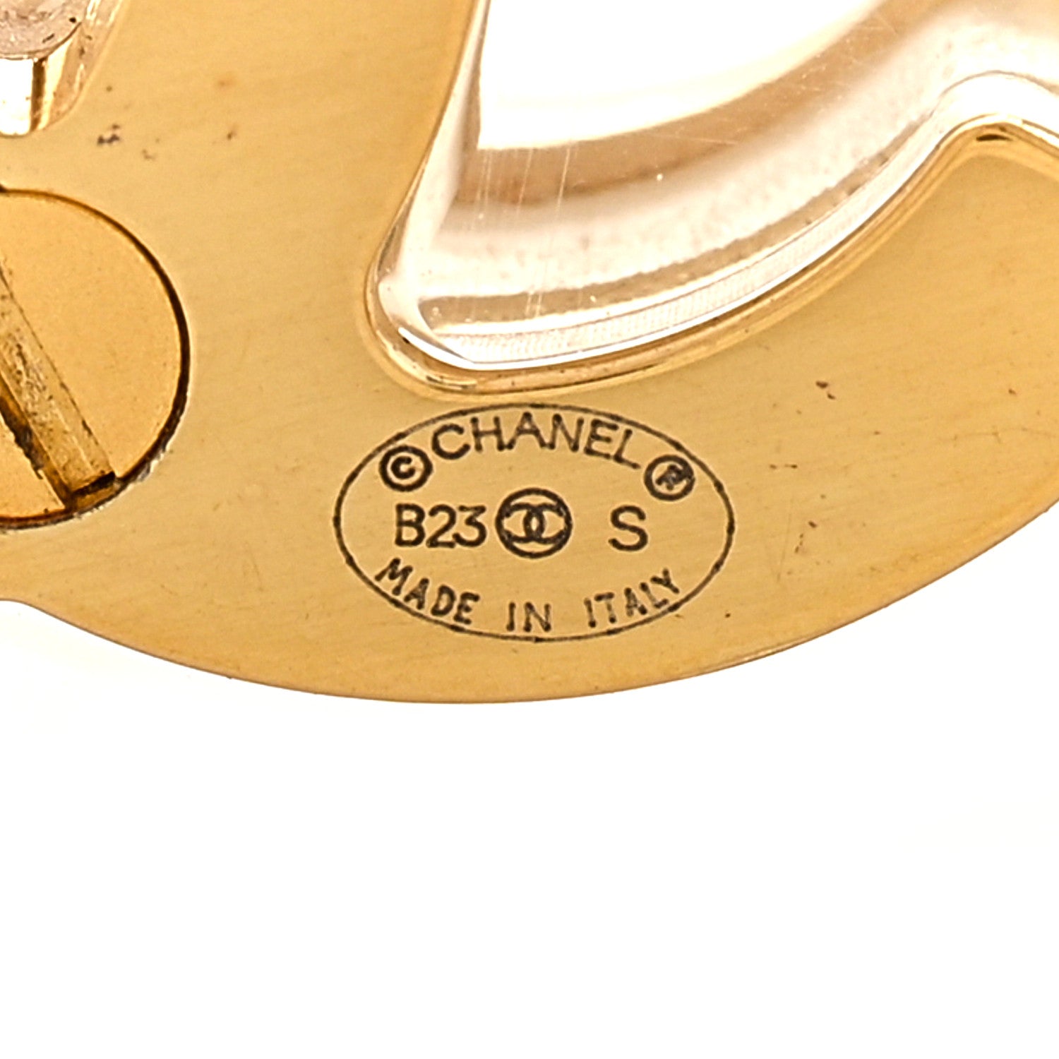 Chanel Metal Resin CC Square Drop Earrings Gold Transparent 3 of 4