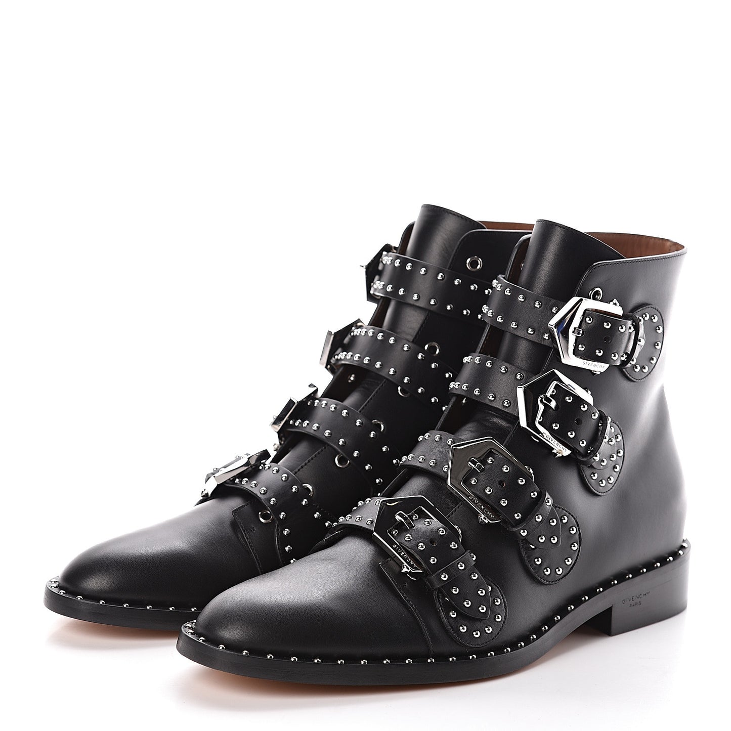 Calfskin Studded Prue Buckle Bootie 38.5 Black