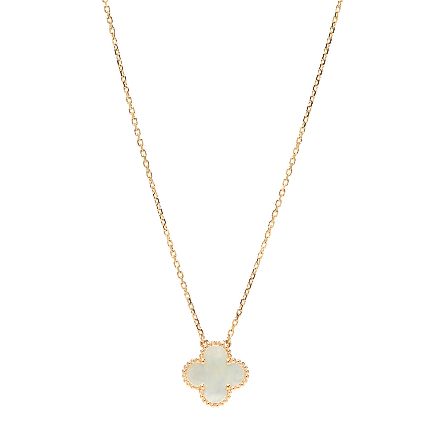 18K Yellow Gold Mother of Pearl Vintage Alhambra Pendant Necklace