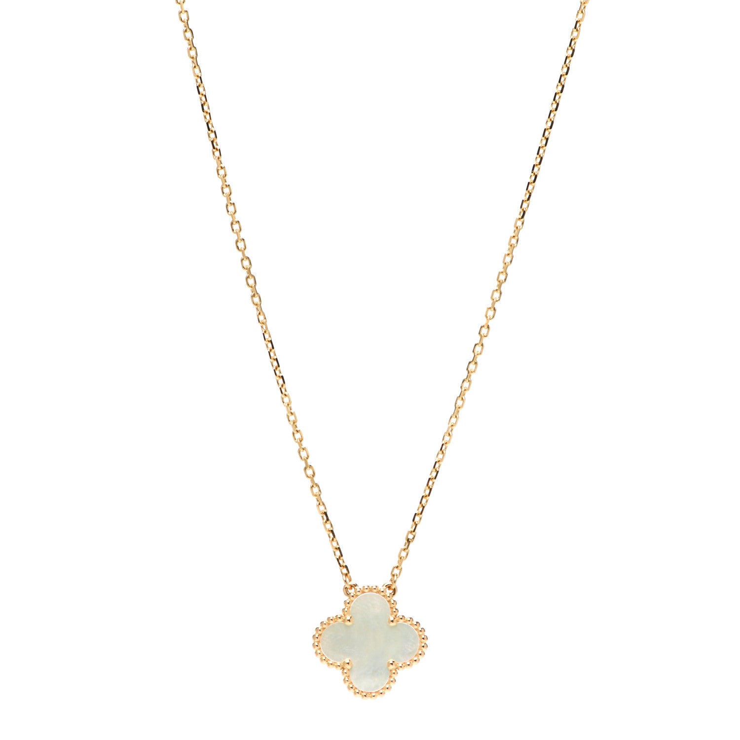 Van Cleef & Arpels 18K Yellow Gold Mother of Pearl Vintage Alhambra Pendant Necklace 1 of 8